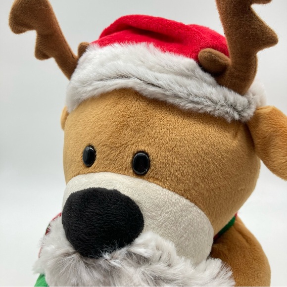 Gemmy Animated Reindeer Mustache Santa Hat Up On The Housetop Plush EUC - Picture 2 of 10